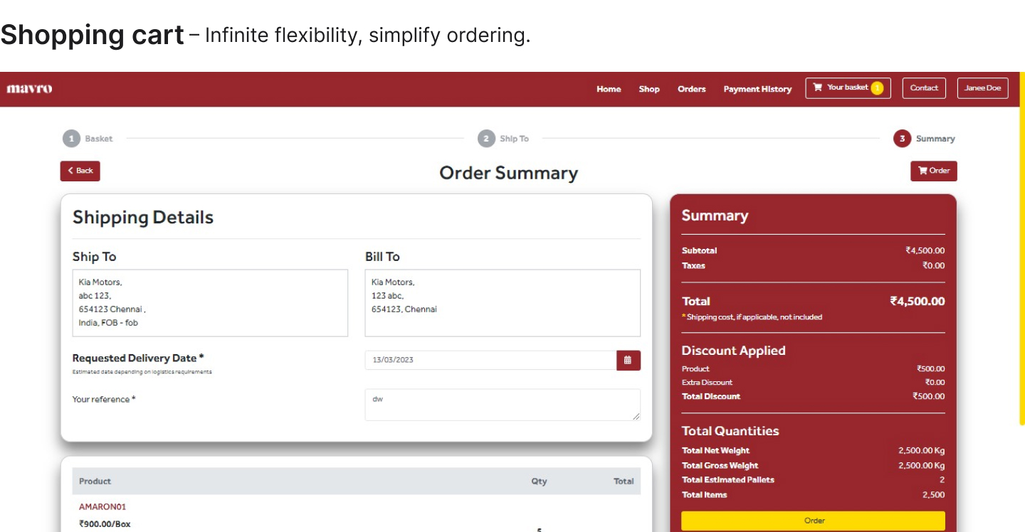 Shopping cart – Infinite flexibility, simplify ordering.