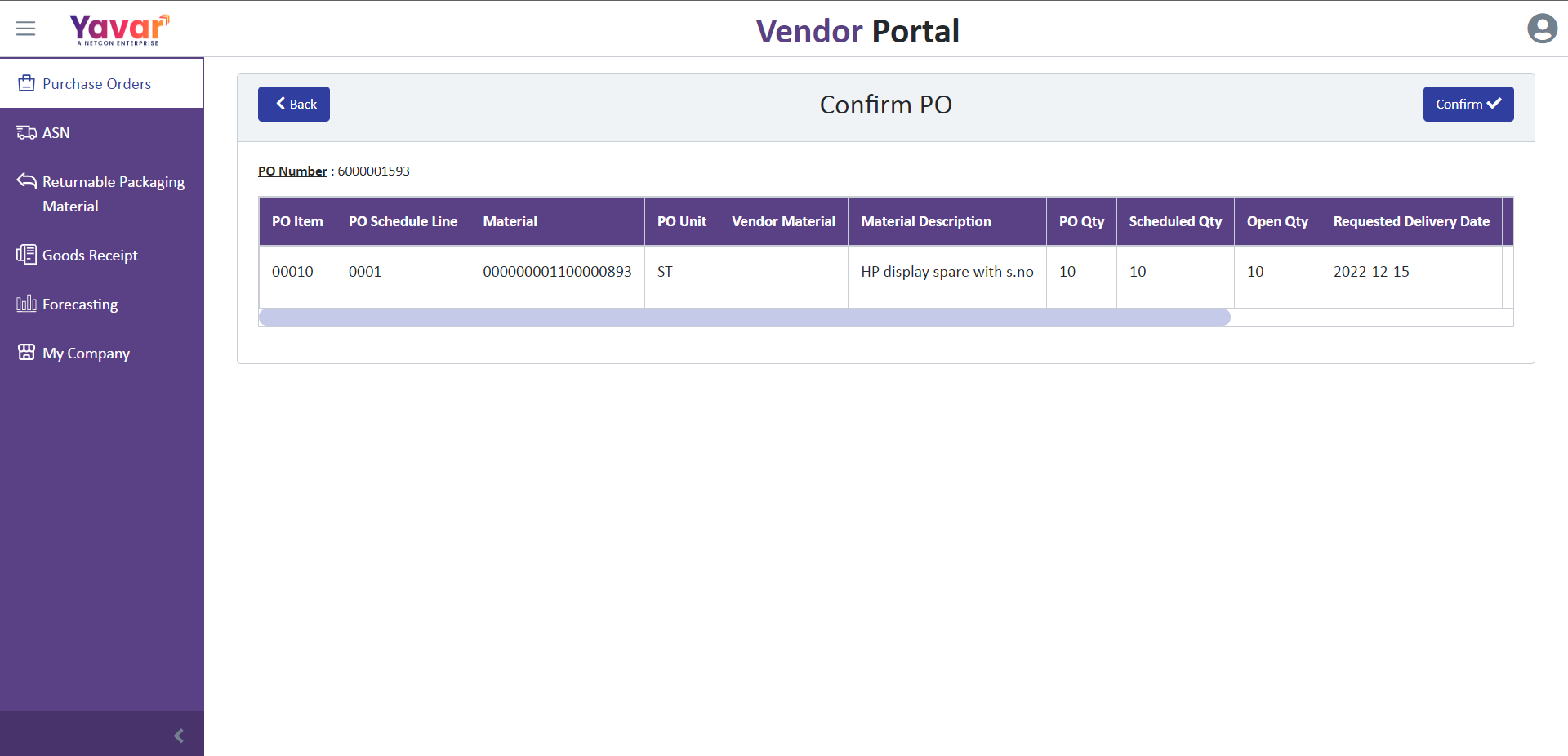 Screenshots of the Vendor Management application