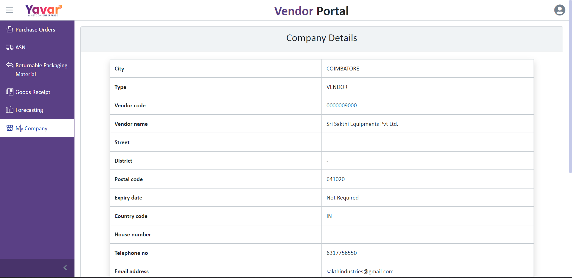 Screenshots of the Vendor Management application - 2